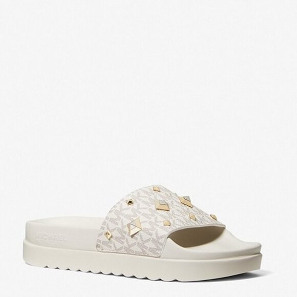 MICHAEL MICHAEL KORS Tyra Studded Logo Slide Sanda - Picture 1 of 4